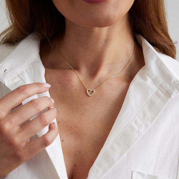 ⚡Necklace for Women Heart Zirconia Necklace 14K Gold Plated Cute Gold Jewelry - Picture 2 of 6